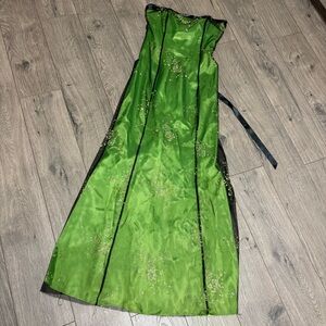 Green sparkly maxi dress prom formal lace up grunge gothic size 3